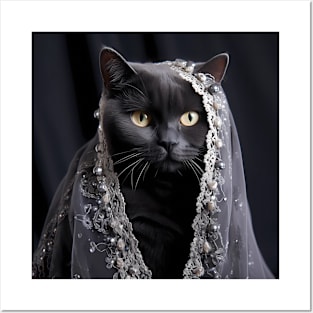 Elegant Black British Shorthair Cat Posters and Art